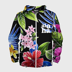 Ветровка с капюшоном мужская Tropical flowers - aloha, цвет: 3D-белый
