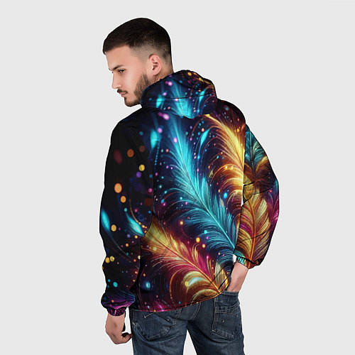 Мужская ветровка Неоновые разноцветные перья / 3D-Белый – фото 4