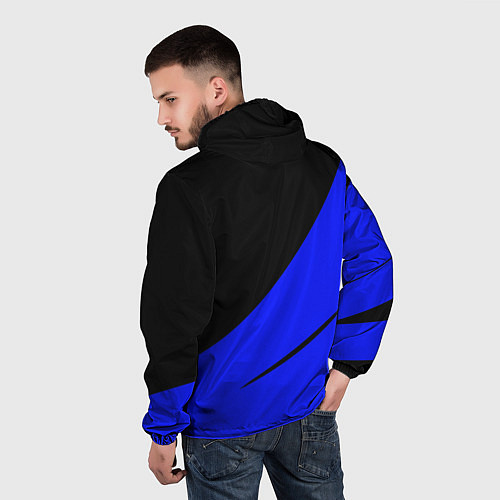 Мужская ветровка Чёрный с синим двуцветный с полосой / 3D-Черный – фото 4