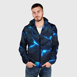 Ветровка с капюшоном мужская Неоновый синий свет из плит, цвет: 3D-черный — фото 2