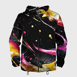 Ветровка с капюшоном мужская Мазки краски на черном, цвет: 3D-черный
