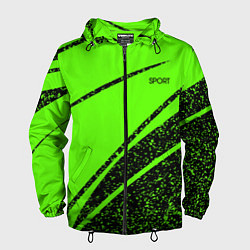 Ветровка с капюшоном мужская Sport зелёный с чёрным в крапинку, цвет: 3D-черный
