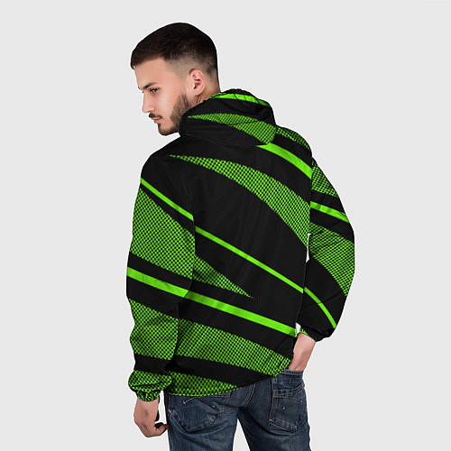 Мужская ветровка Sport чёрный и зелёный полосы / 3D-Черный – фото 4