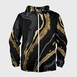 Ветровка с капюшоном мужская Узоры черного мрамора с золотом, цвет: 3D-белый