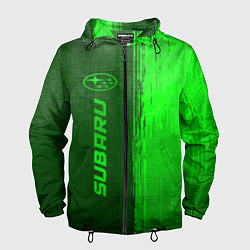 Ветровка с капюшоном мужская Subaru - green gradient по-вертикали, цвет: 3D-черный