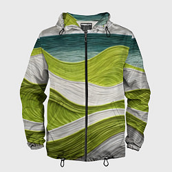 Ветровка с капюшоном мужская Лаймовые волны, цвет: 3D-черный