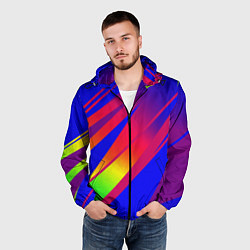 Ветровка с капюшоном мужская Красно-синий с полосами градиент, цвет: 3D-черный — фото 2