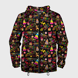 Ветровка с капюшоном мужская Merry Christmas - New Year, цвет: 3D-черный