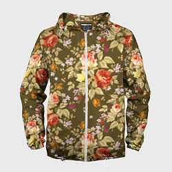 Ветровка с капюшоном мужская Розы садовые и цветы полевые, цвет: 3D-белый