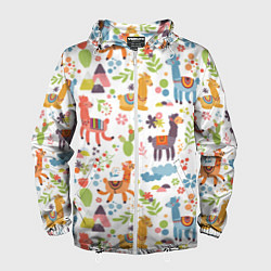 Ветровка с капюшоном мужская Ламы паттерн, цвет: 3D-белый