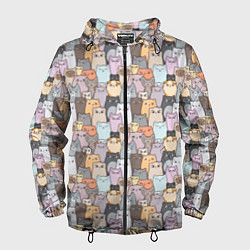 Ветровка с капюшоном мужская Котики, цвет: 3D-черный