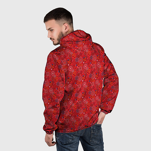 Мужская ветровка Алый красный деревенский абстрактный узор / 3D-Белый – фото 4