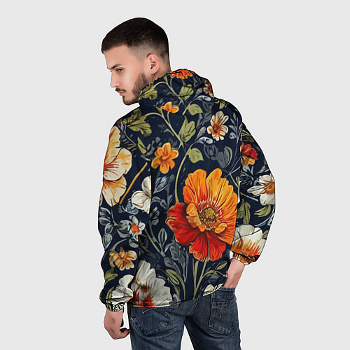 Мужская ветровка Маки и пионы старинный паттерн / 3D-Белый – фото 4