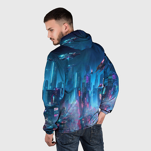 Мужская ветровка Mass Effect - neon glow fantastic / 3D-Белый – фото 4