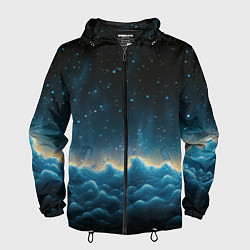 Ветровка с капюшоном мужская Облака и черное небо текстура, цвет: 3D-черный