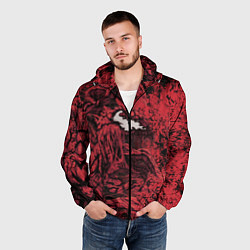 Ветровка с капюшоном мужская Красный веном текстура Карнажа, цвет: 3D-черный — фото 2