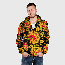 Ветровка с капюшоном мужская Хохлома - роспись, цвет: 3D-черный — фото 2