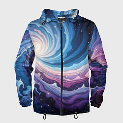 Ветровка с капюшоном мужская Космическая волна, цвет: 3D-черный
