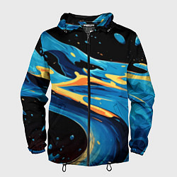 Ветровка с капюшоном мужская Синяя волна из красок, цвет: 3D-черный