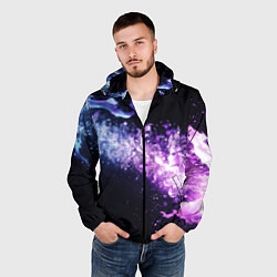 Ветровка с капюшоном мужская Фиолетово-синяя абстрактная волна, цвет: 3D-черный — фото 2