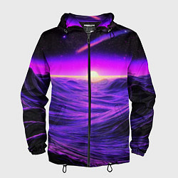 Ветровка с капюшоном мужская Космический пейзаж и комета, цвет: 3D-черный