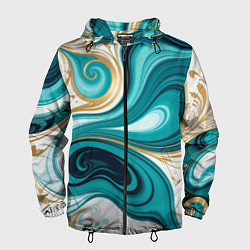 Ветровка с капюшоном мужская Бирюза и золото, цвет: 3D-черный