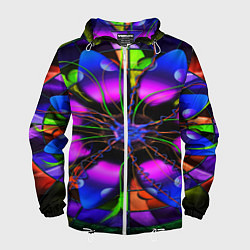 Ветровка с капюшоном мужская Неоновая психоделика лепестки, цвет: 3D-белый