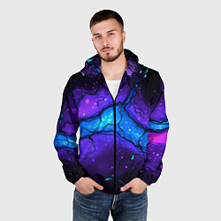 Ветровка с капюшоном мужская Синяя звездная полоса в плите текстура, цвет: 3D-черный — фото 2