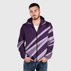 Ветровка с капюшоном мужская Фиолетовый абстрактный с полосой, цвет: 3D-черный — фото 2
