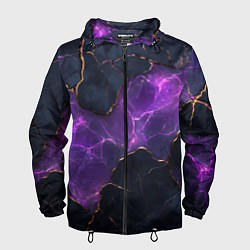 Ветровка с капюшоном мужская Фиолетовый разлом с молниями, цвет: 3D-черный