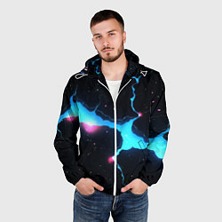 Ветровка с капюшоном мужская Голубой разлом в черной текстуре, цвет: 3D-белый — фото 2