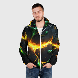 Ветровка с капюшоном мужская Разлом текстуры с зеленой слизью, цвет: 3D-белый — фото 2