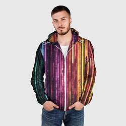 Ветровка с капюшоном мужская Неоновый и переливающийся киберпанк узор, цвет: 3D-белый — фото 2
