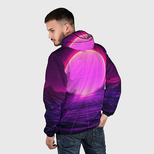 Мужская ветровка Синтвейв ретровейв неоновый узор и солнце / 3D-Белый – фото 4