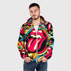 Ветровка с капюшоном мужская Rolling Stones logo - pop art pattern, цвет: 3D-белый — фото 2