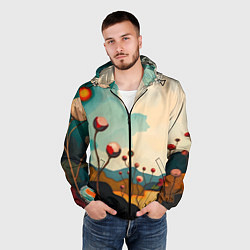 Ветровка с капюшоном мужская Сюрреалистичный пейзаж с цветами, цвет: 3D-черный — фото 2
