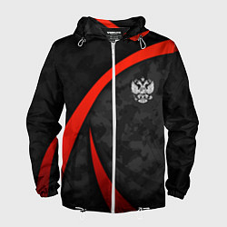 Ветровка с капюшоном мужская Герб России - черный камуфляж, цвет: 3D-белый
