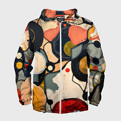 Ветровка с капюшоном мужская Абстракция с кругами и краской, цвет: 3D-белый