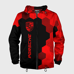 Ветровка с капюшоном мужская Porsche - red gradient по-вертикали, цвет: 3D-черный