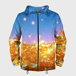 Ветровка с капюшоном мужская Золотые шарики на голубом фоне, цвет: 3D-черный