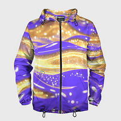 Ветровка с капюшоном мужская Фиолетово-золотая жидкая текстура, цвет: 3D-черный