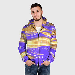 Ветровка с капюшоном мужская Фиолетово-золотая жидкая текстура, цвет: 3D-черный — фото 2