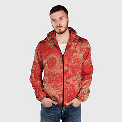Ветровка с капюшоном мужская Золотые драконы на красном, цвет: 3D-черный — фото 2
