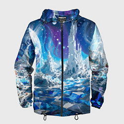 Ветровка с капюшоном мужская Космический фантастический пейзаж, цвет: 3D-черный
