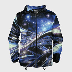 Ветровка с капюшоном мужская Закрученные линии и звезды - космическая абстракци, цвет: 3D-черный