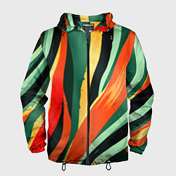 Ветровка с капюшоном мужская Тропическая жаркая абстракция, цвет: 3D-черный