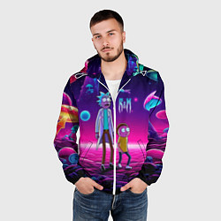 Ветровка с капюшоном мужская Морти и Рик на планете неоновых сказочных грибов, цвет: 3D-белый — фото 2