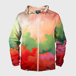 Ветровка с капюшоном мужская Красные и зеленые облака, цвет: 3D-белый