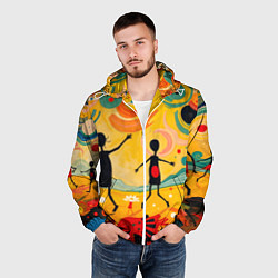 Ветровка с капюшоном мужская Радостные солнечные человечки, цвет: 3D-белый — фото 2