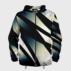 Ветровка с капюшоном мужская Чёрно-белый с синим затемнением полосы, цвет: 3D-черный